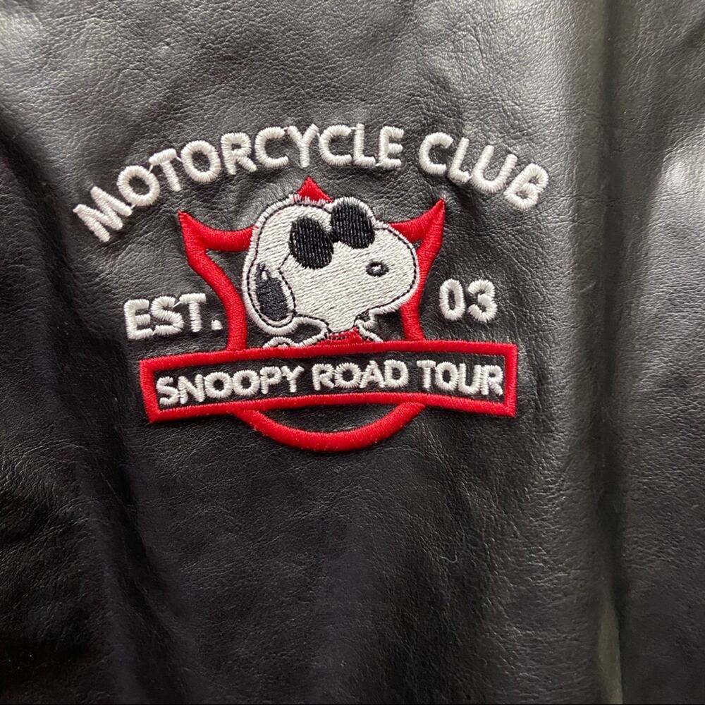Peanuts Snoopy Faux Leather Jacket Biker Motorcycle Club Road Tour Black 24M